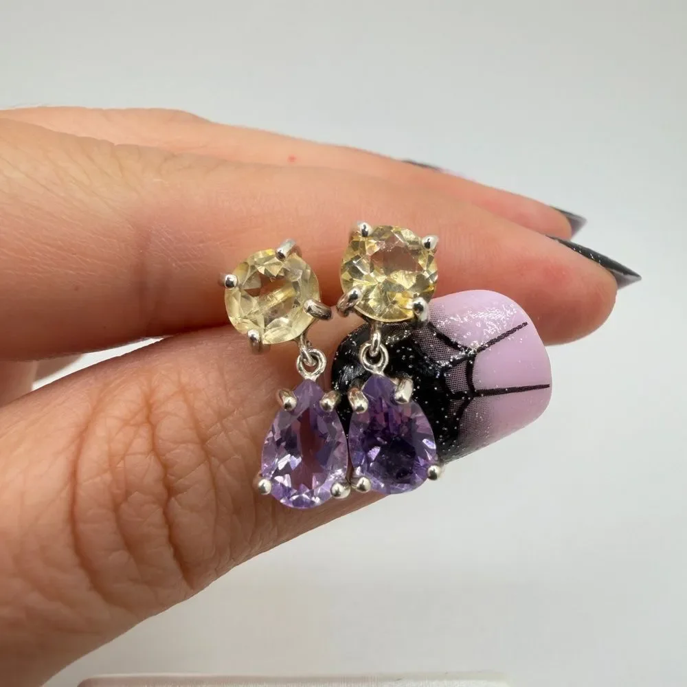 NWOT 9x6mm Amethyst and 7mm citrine dangle earrings in‎ sterling silver!